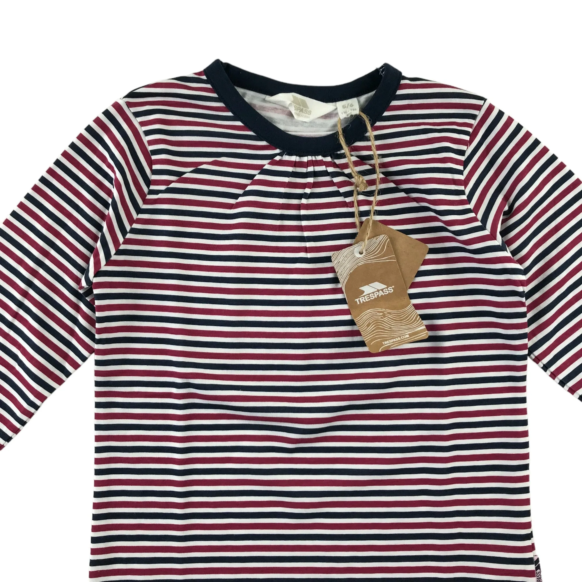 Trespass t-shirt 5-6 years burgundy and navy stripy long sleeve