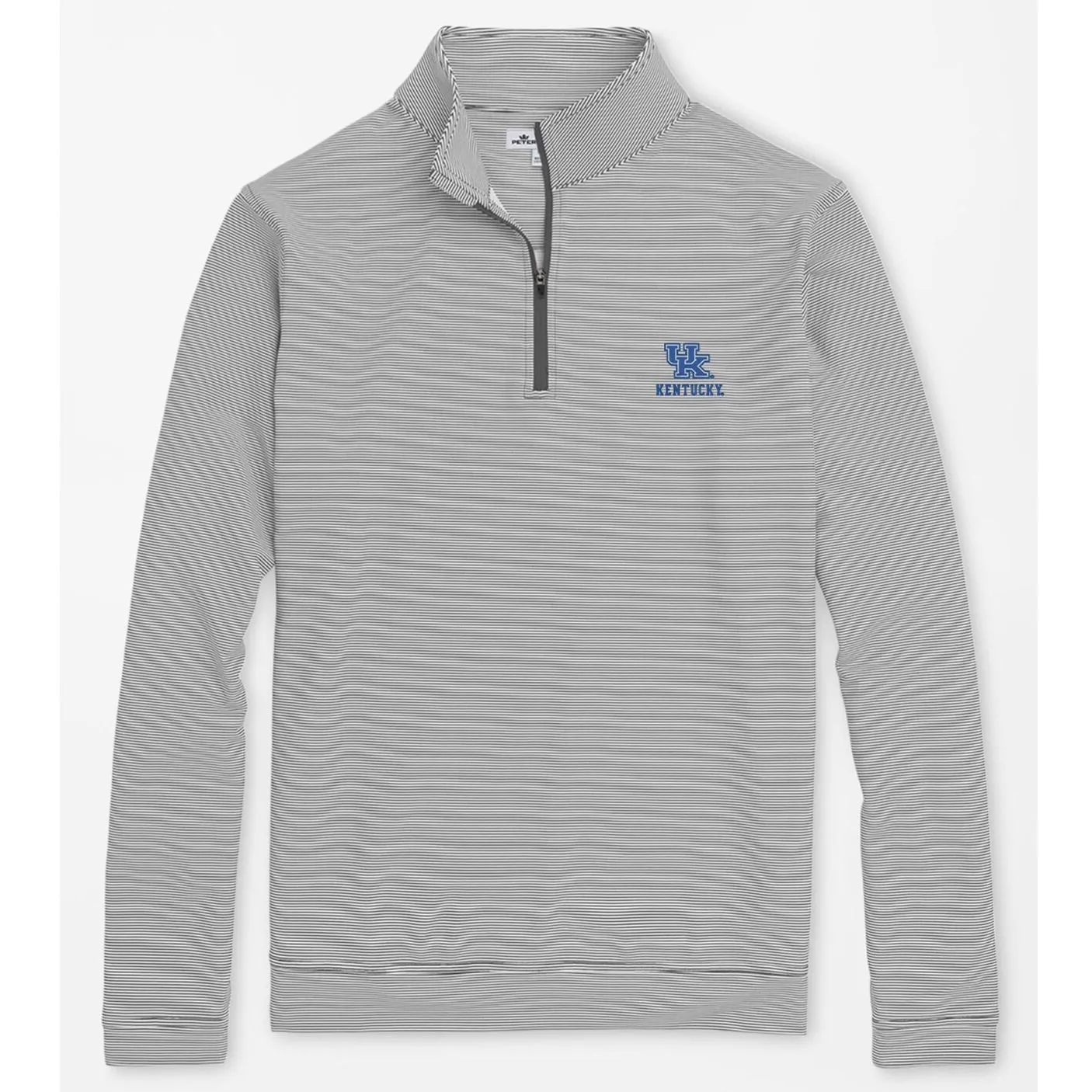 University of Kentucky Stripe Perth Performance Quarter-Zip in Iron/White by Peter Millar