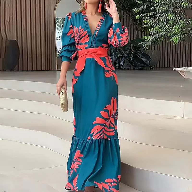Uniwim cybergoth dress to impress Autumn New Bohemian Style Fashion Printed Long Sleeve Dress Women