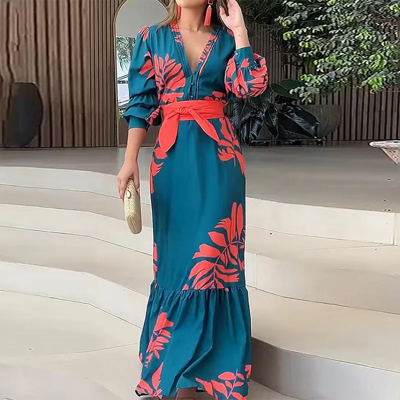 Uniwim cybergoth dress to impress Autumn New Bohemian Style Fashion Printed Long Sleeve Dress Women