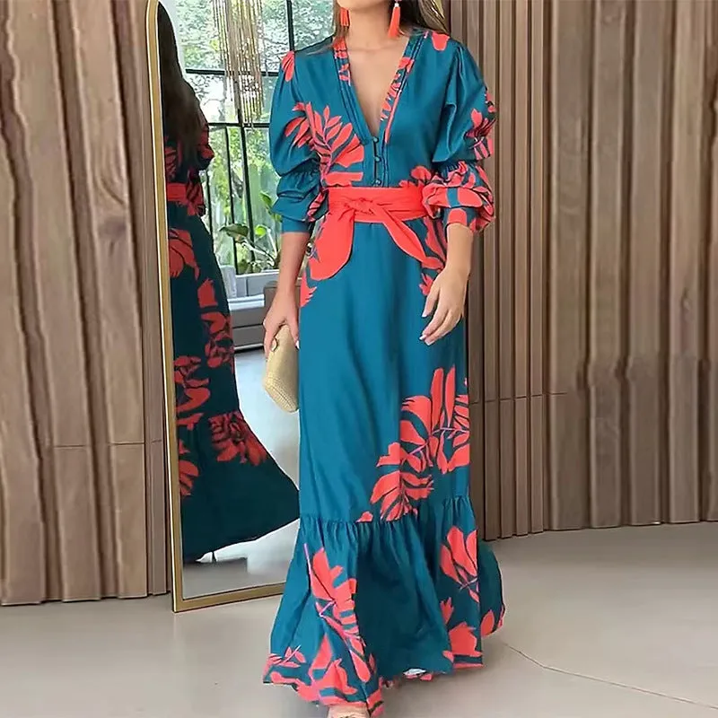 Uniwim cybergoth dress to impress Autumn New Bohemian Style Fashion Printed Long Sleeve Dress Women