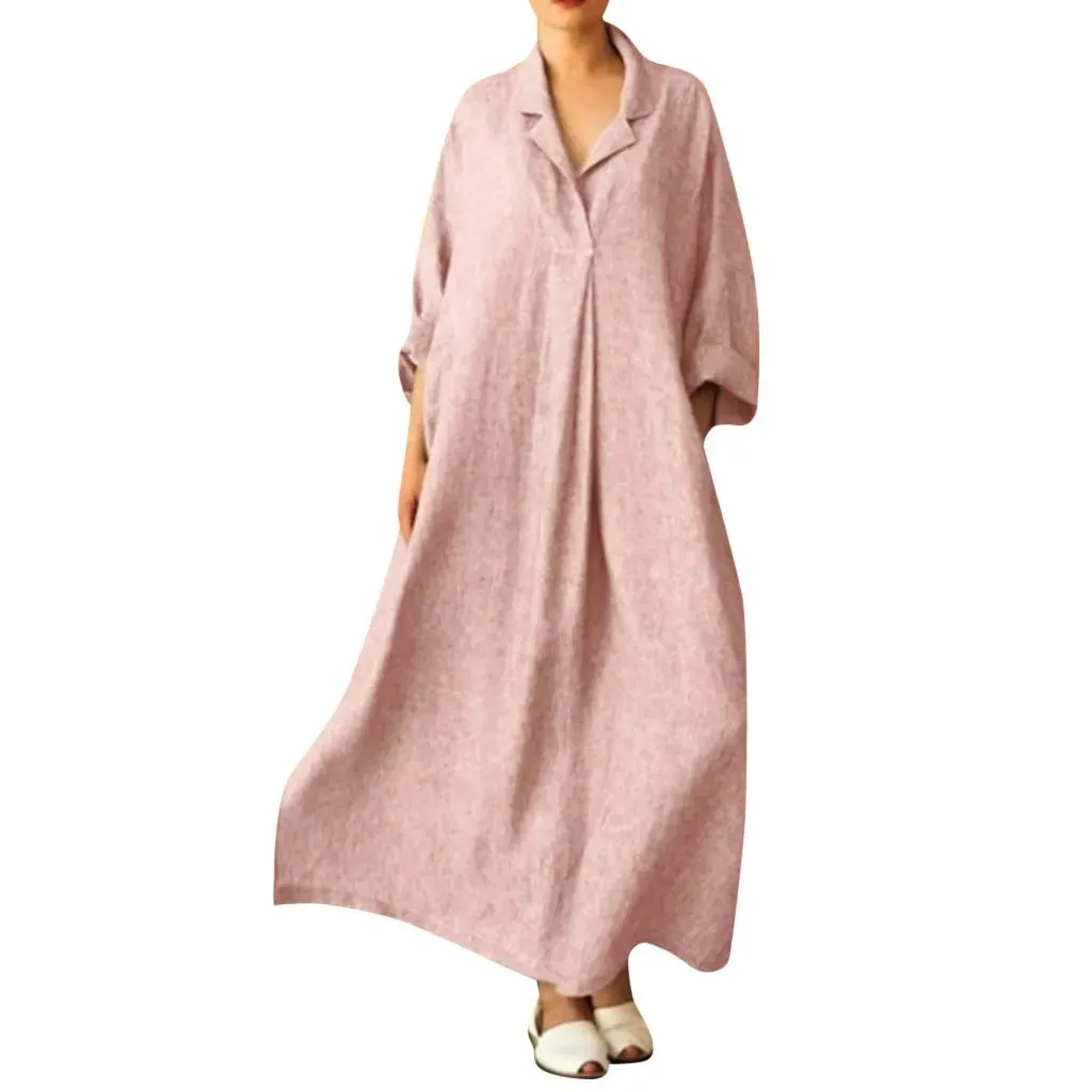 Uniwim Plus Size 3XL 4XL 5XL 2024 Summer Dress Women Cotton Linen Pocket long Boho Dress for Women Bohemian Loose Solid Maxi Dresses