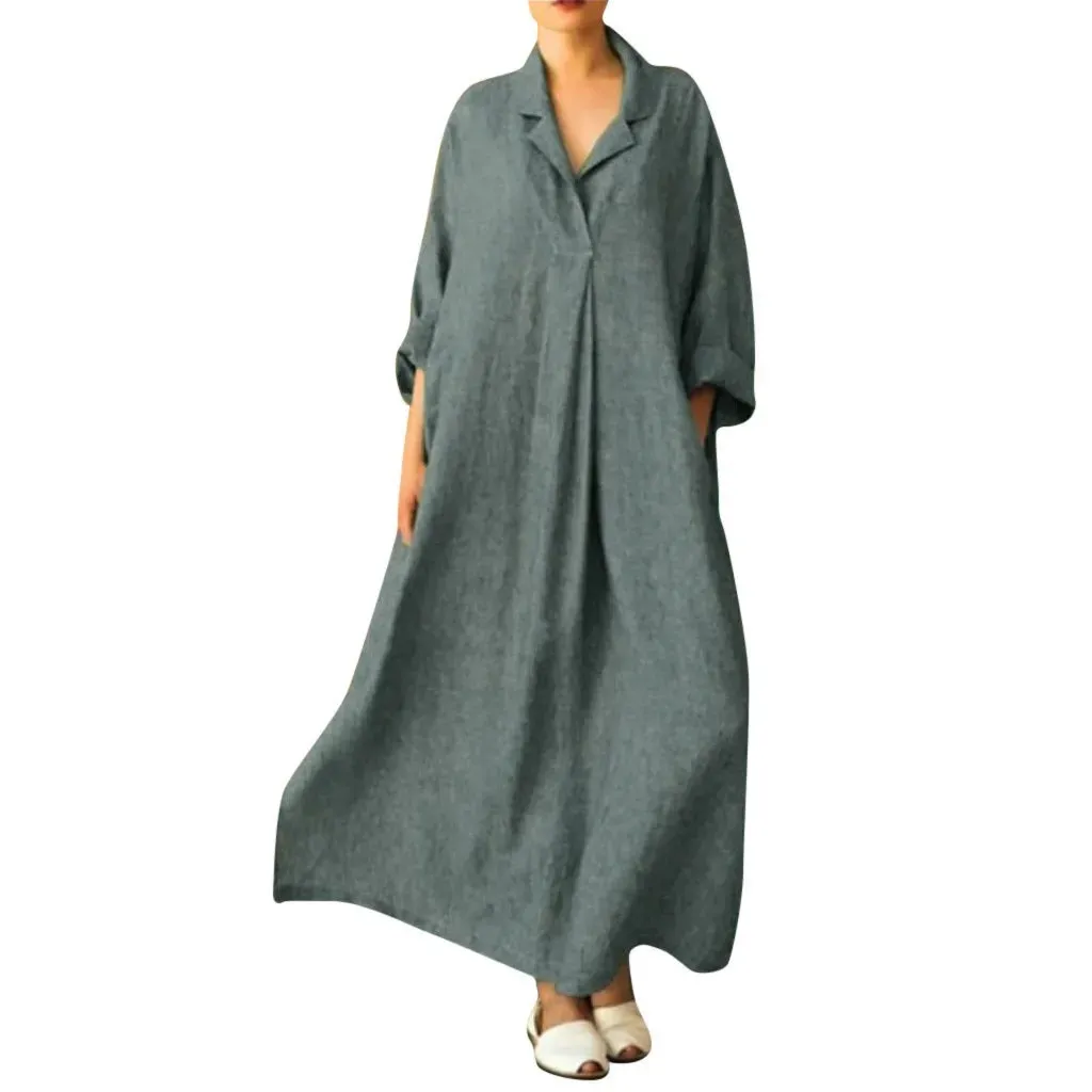 Uniwim Plus Size 3XL 4XL 5XL 2024 Summer Dress Women Cotton Linen Pocket long Boho Dress for Women Bohemian Loose Solid Maxi Dresses