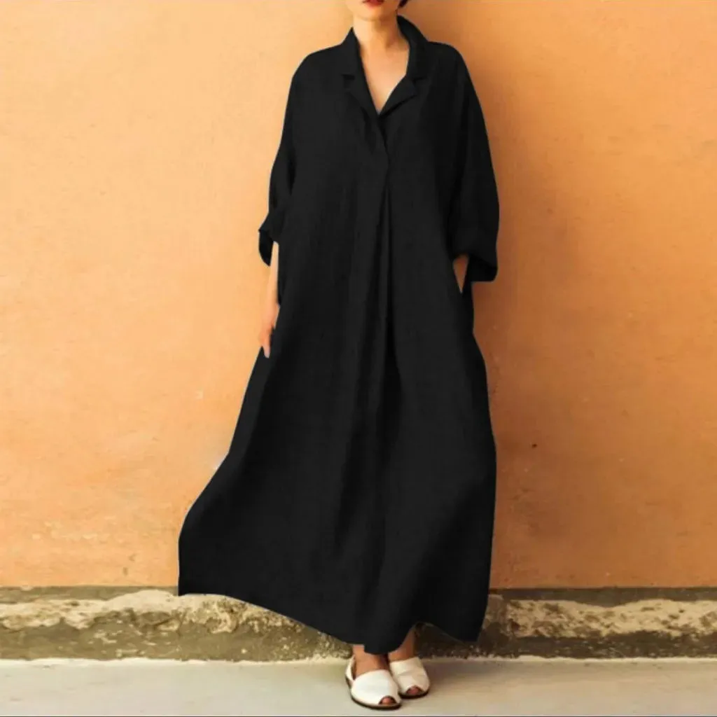 Uniwim Plus Size 3XL 4XL 5XL 2024 Summer Dress Women Cotton Linen Pocket long Boho Dress for Women Bohemian Loose Solid Maxi Dresses