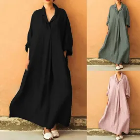 Uniwim Plus Size 3XL 4XL 5XL 2024 Summer Dress Women Cotton Linen Pocket long Boho Dress for Women Bohemian Loose Solid Maxi Dresses