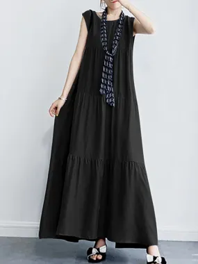 Uniwim Women Summer Maxi Long Dress Elegant O Neck Sleeveless Sundress Stylish Solid Ruffles Dresses Party Vestidos Robe Femme