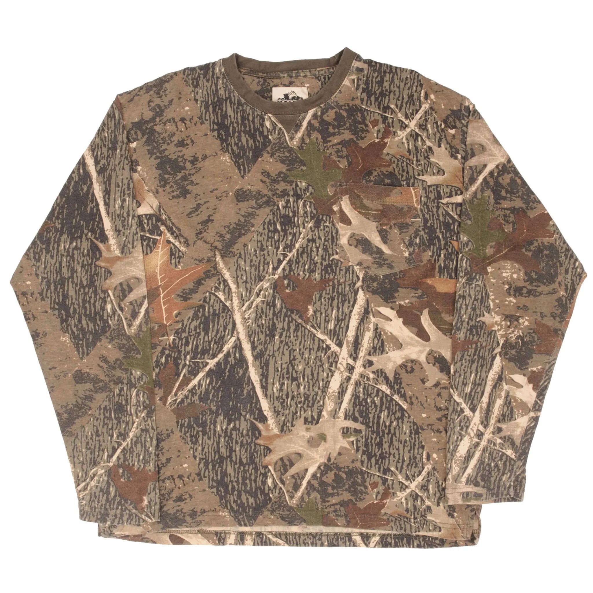 VINTAGE HUNTING CAMO OLD MILL LONG SLEEVE POCKET TEE SHIRT SIZE LARGE