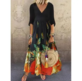 Wenkouban Sukienki Midi Airycloth Printed Dress 2023 New Ladies Elegant V Neck Half Sleeve Loose A-Line Dress Summer Party Dresses
