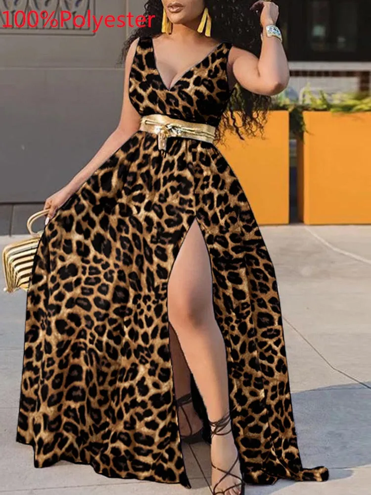 Wenkouban Summer Party Long Dress Women Bohemian Printed Sundress  Side Slit Polka Dot Dress Robe 2023 Deep V Neck Vestidos Robe