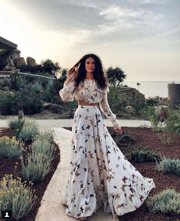 Wenkouban Vintage Butterfly Print Dress Women 2 Piece Set Summer Elegant Long Sleeve Dresses Female Sexy Off Shoulder Beach Party Vestidos