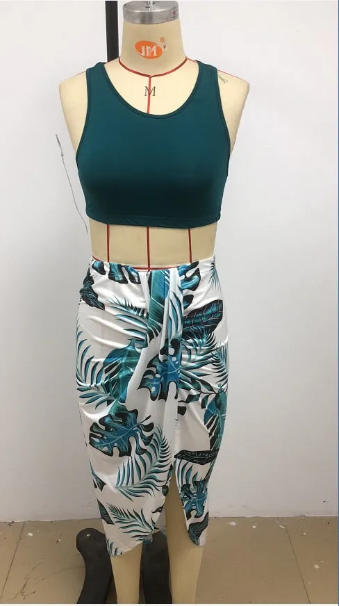 Wenkouban Women Floral Print 2 Piece Set Y2K Sexy Print Crop Top Shirring Set