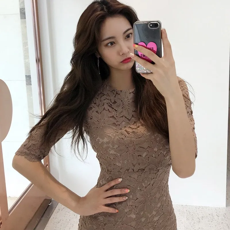 Women Summer New Work Wear Temperament Solid O-Neck Half Sleeve Fashion Office Lady Mini Bodycon Pencil Dress