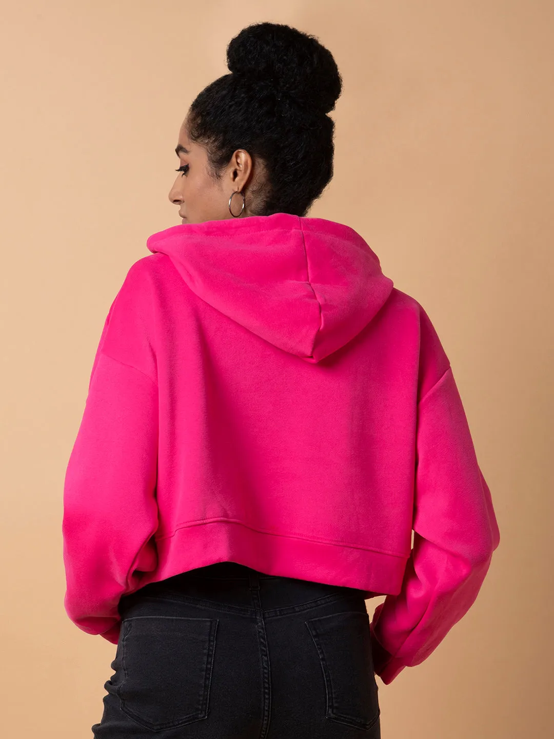 Women Typography Pink Oversized Crop Pullover