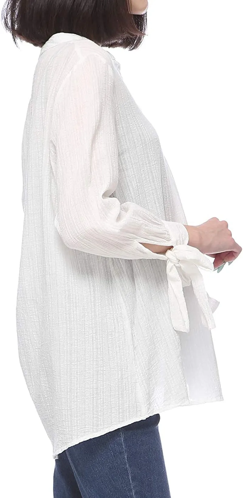 Women's Cotton Loose Blouse Top Split Neck Tunic V Neck Long Sleeve Shirt