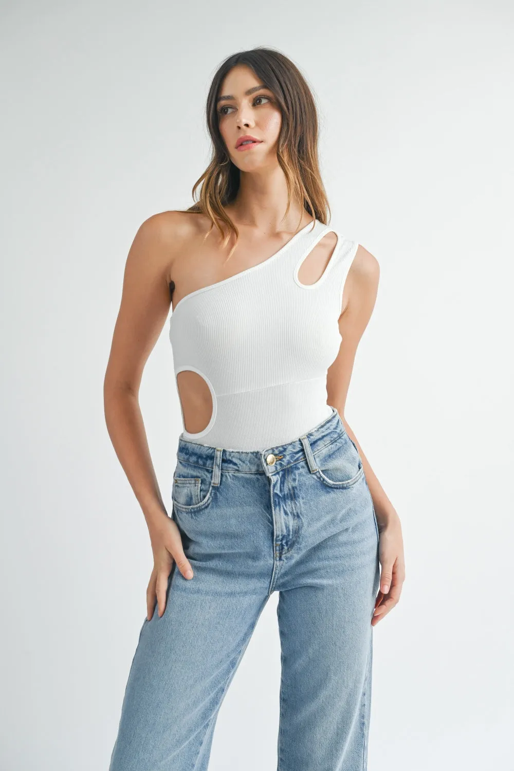 Women's MABLE One Shoulder Ribbed Cutout Detail Bodysuit