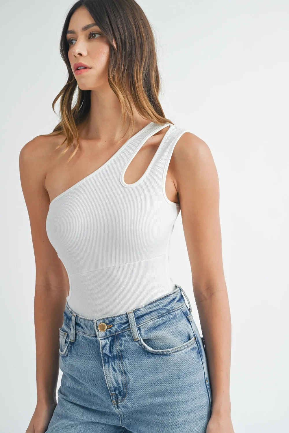 Women's MABLE One Shoulder Ribbed Cutout Detail Bodysuit