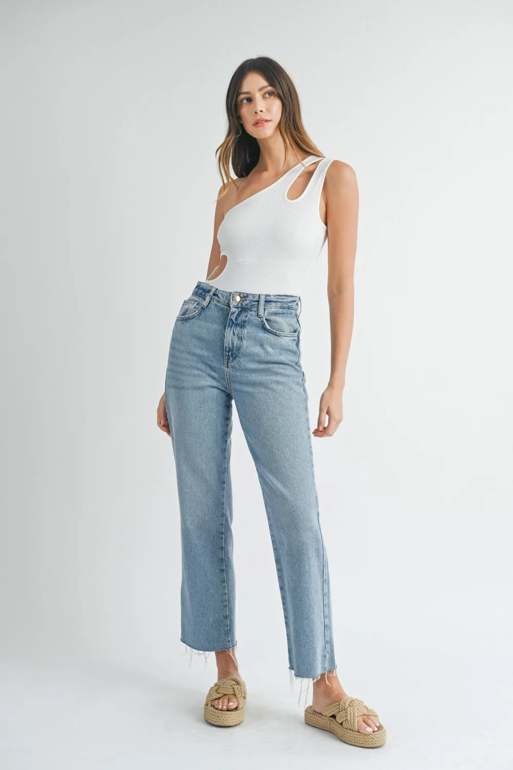 Women's MABLE One Shoulder Ribbed Cutout Detail Bodysuit