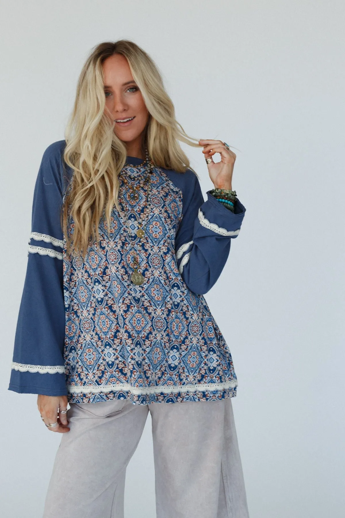 Wonder Valley Mix Print Top - Navy
