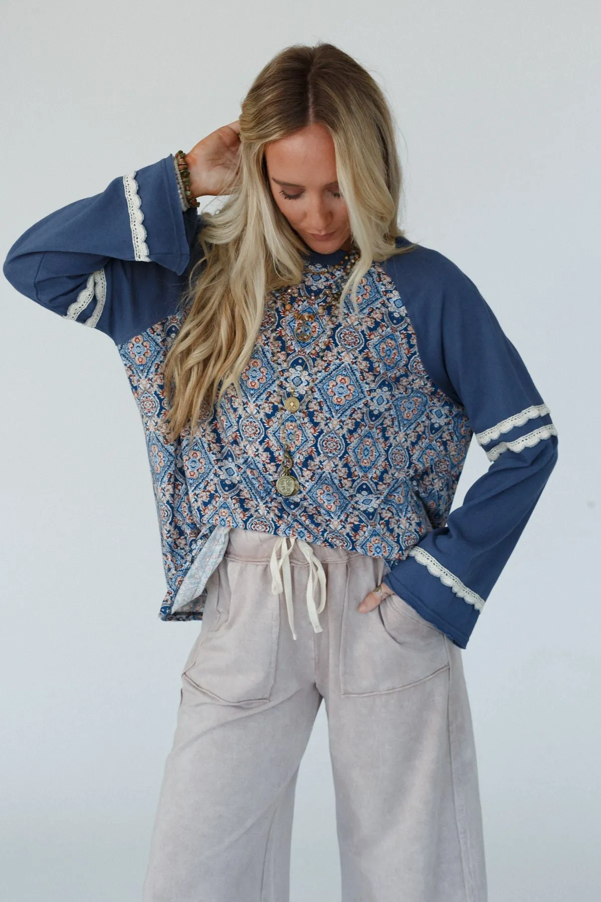 Wonder Valley Mix Print Top - Navy