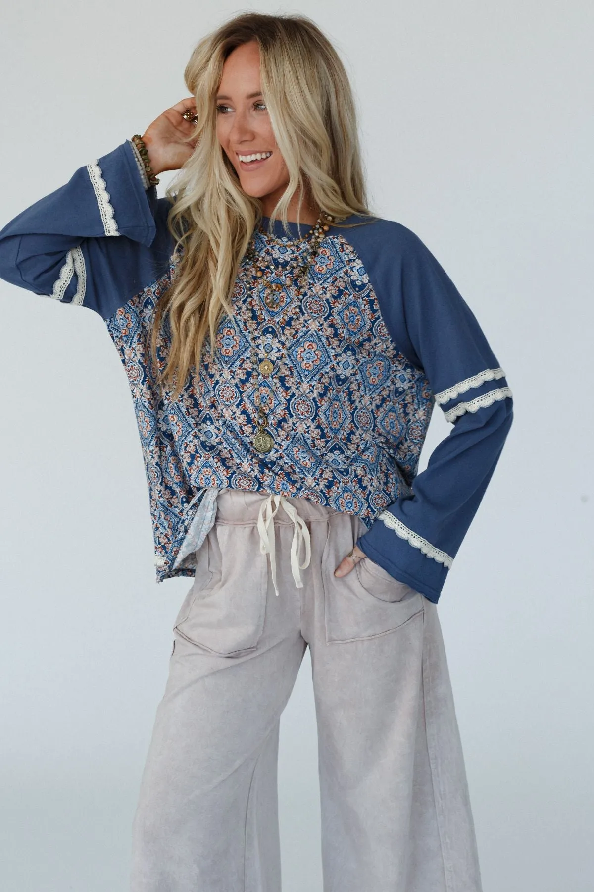 Wonder Valley Mix Print Top - Navy