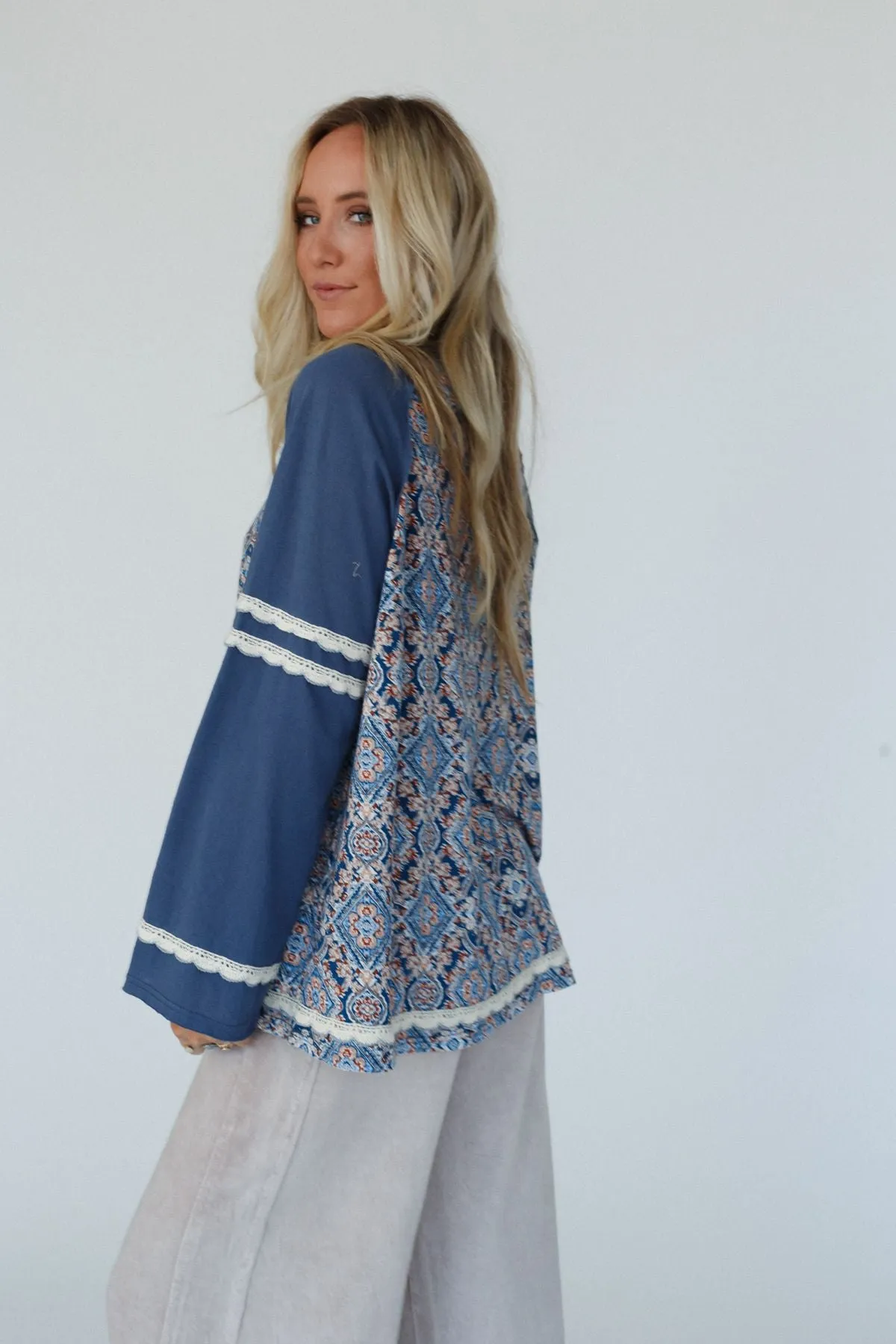 Wonder Valley Mix Print Top - Navy