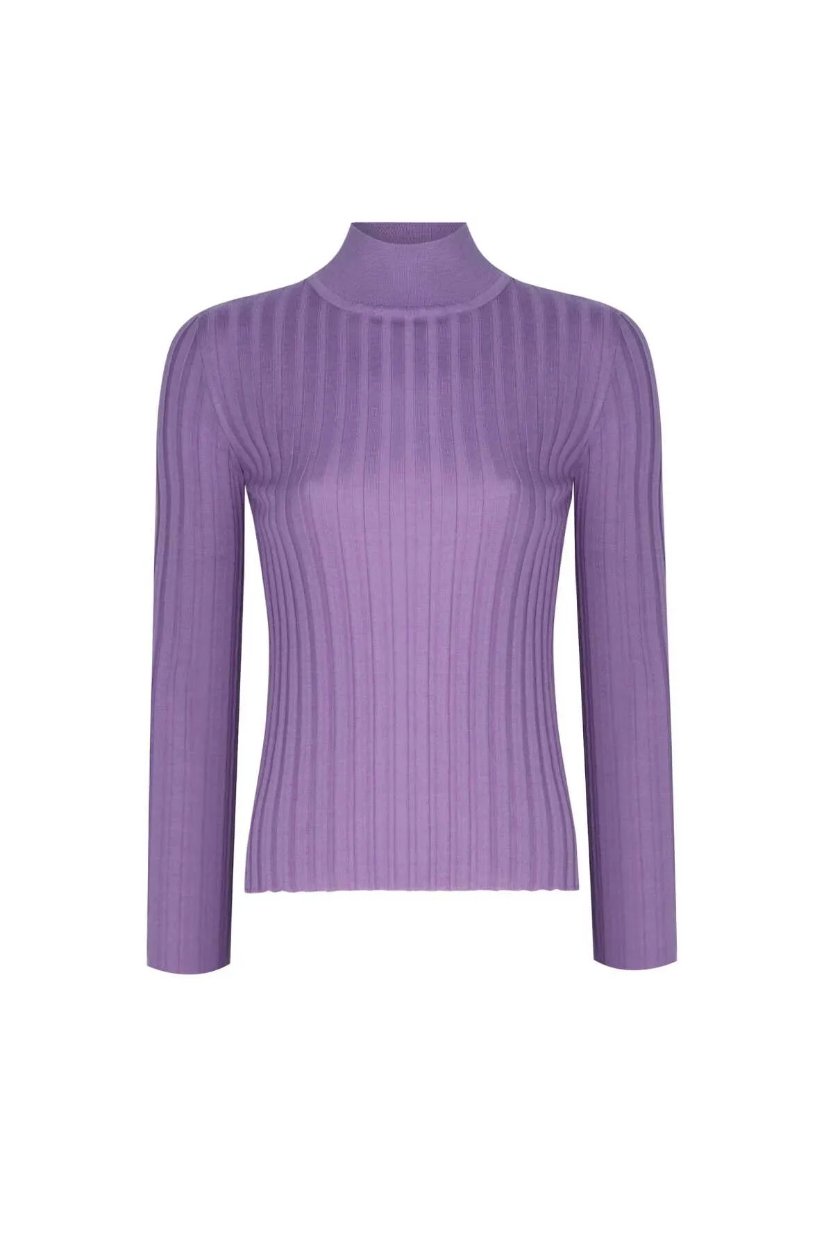 Wool Blended Mock Neck Purple Sweater