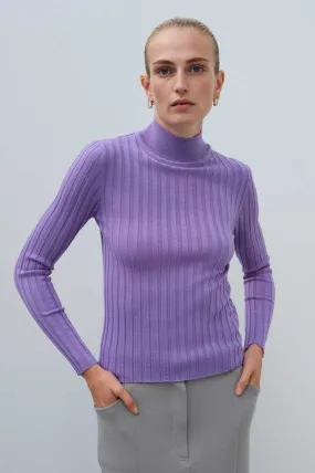 Wool Blended Mock Neck Purple Sweater