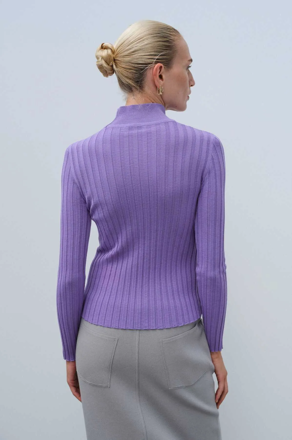 Wool Blended Mock Neck Purple Sweater