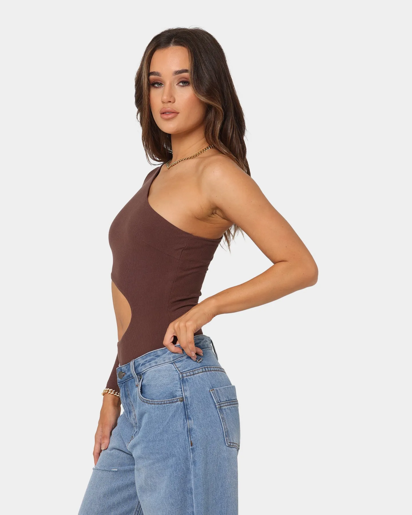 XXIII Women's Fari One Shoulder Bodysuit Brown