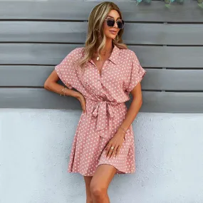 Yeknu Dresses Office Lady Boho Dot Pattern Women Clothing Black Viscose Bow-Knot Outfits Loose Soft Casual Dress Wholesale