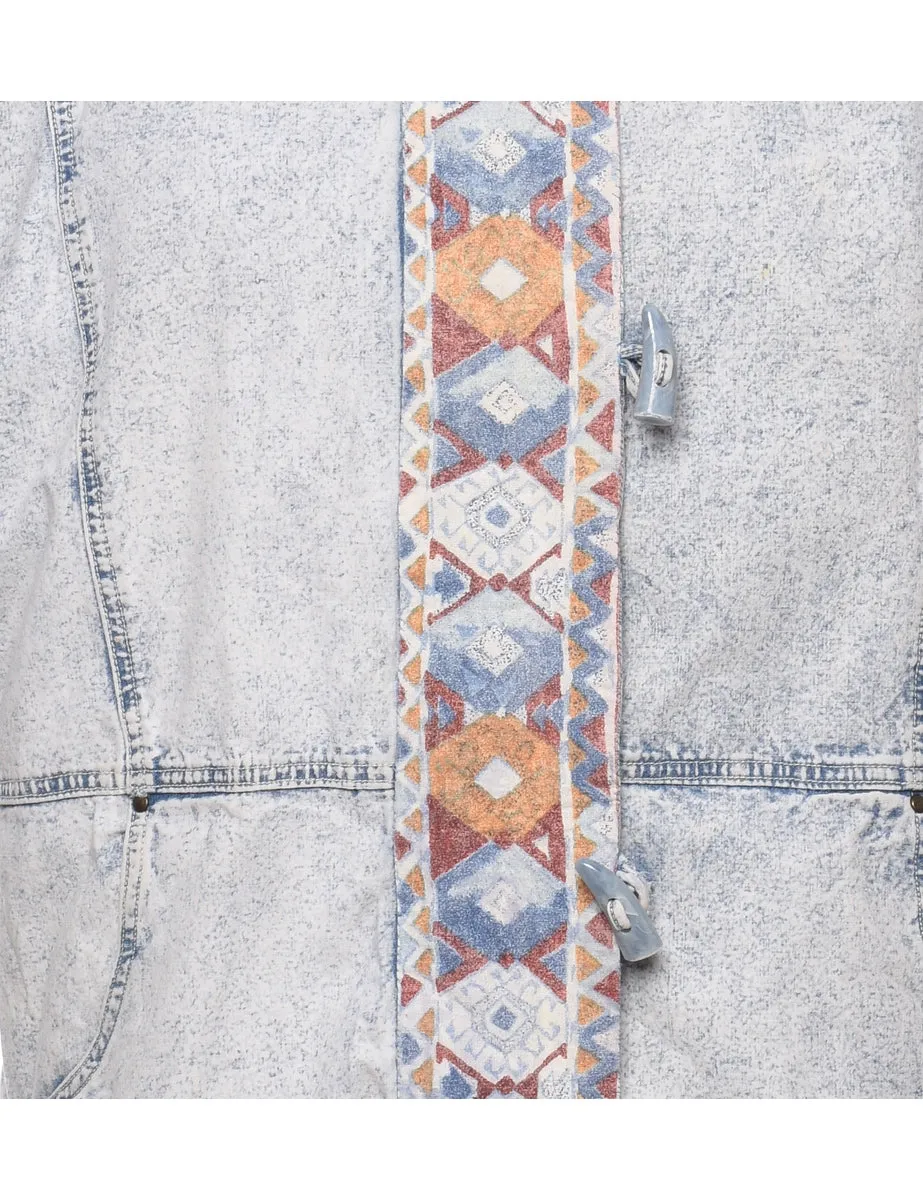 Zip Front Shearling Denim Jacket - L