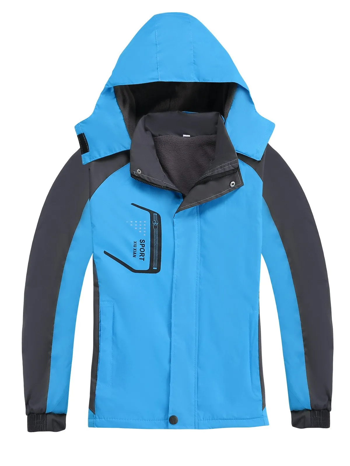 Zippered Long-Sleeved Waterproof Jacket With Fleece Lining