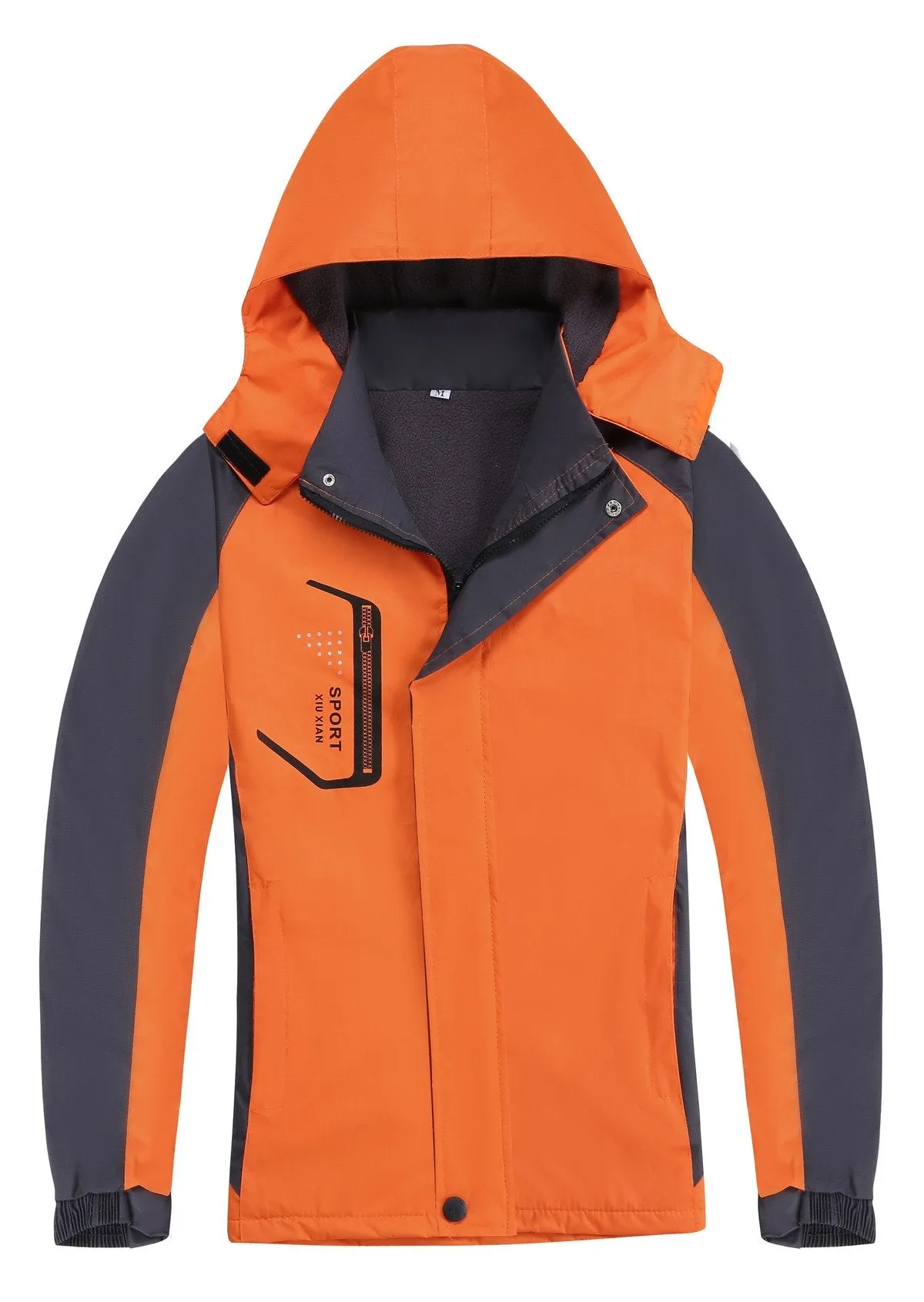 Zippered Long-Sleeved Waterproof Jacket With Fleece Lining